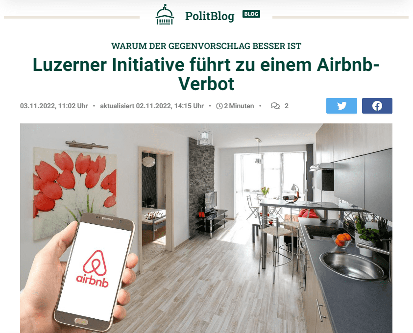 Luzerner Initiative führt zu einem Airbnb-Verbot